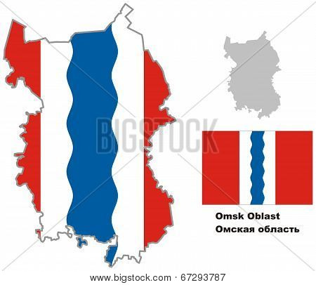 Outline Map Of Omsk Oblast With Flag