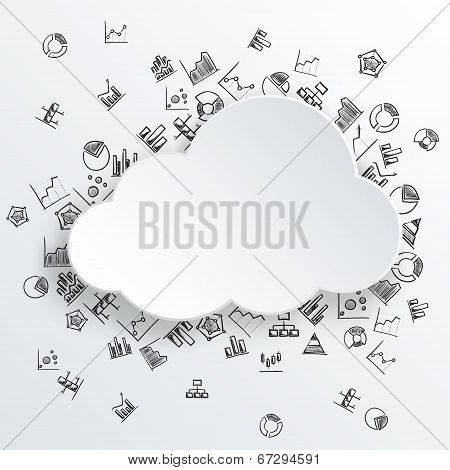 Abstract cloud with hand drawn diagram icons