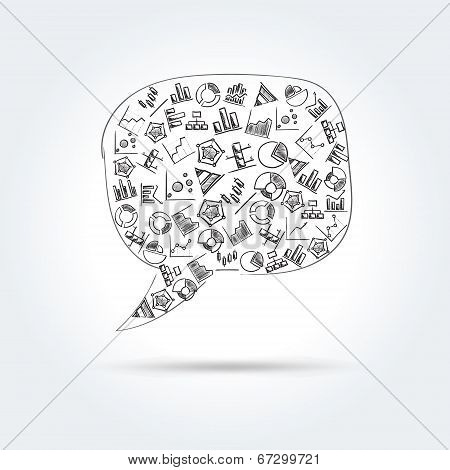 Vector speech bubble with hand drawn diagram icons
