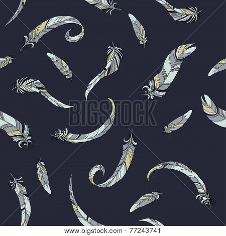 thin fly feathers seamless pattern.