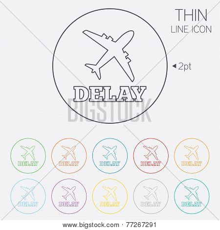 Delayed flight sign icon. Airport delay symbol.