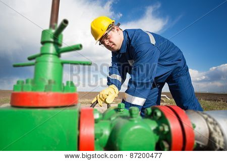 Worker on the oil field. Refinery, oil and gas