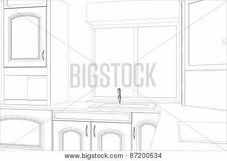 Abstract vector sketch interior. Illustration created of 3d