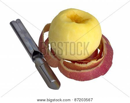 Peeled Red Apple And Knife