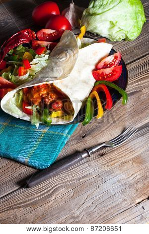 Tortilla With Chili Con Carne.