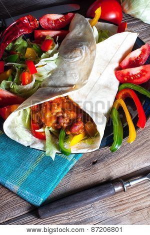 Tortilla With Chili Con Carne.
