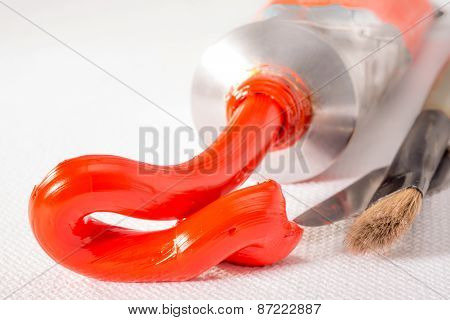 Orange Paint Known As Scarlet Lake Directly From The Tube.