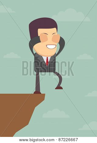 Businessman walks off a cliff. Vector illustration
