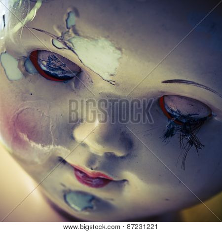 Head Of Beatiful Scary Doll Like From Horror Movie