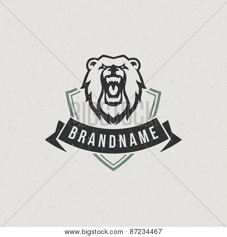 Vintage bear face mascot emblem symbol. Can be used for T-shirts print, labels, badges, stickers, logotypes vector illustration.