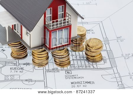 house building plan, symbolic photo for house construction, financing, building society