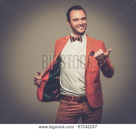 Sharp dressed fashionist fooling around 
