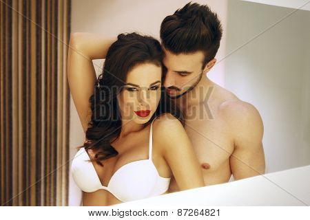 Sexy Passionate Couple In Mirror