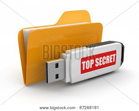Folder and USB flash Top Secret (clipping path included)