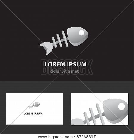 Metallic fish logo design with business card template