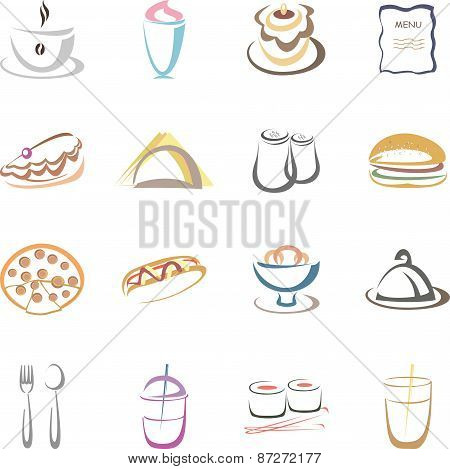 Set of flat design icons for restaurant, food and drink