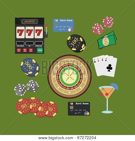 Casino flat icons set