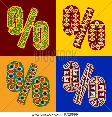 Vector set of ethnic font with african ornament. Optional different styles. Symbols