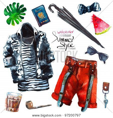 set of trendy look, watercolor