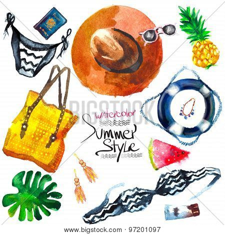 set of trendy look, watercolor