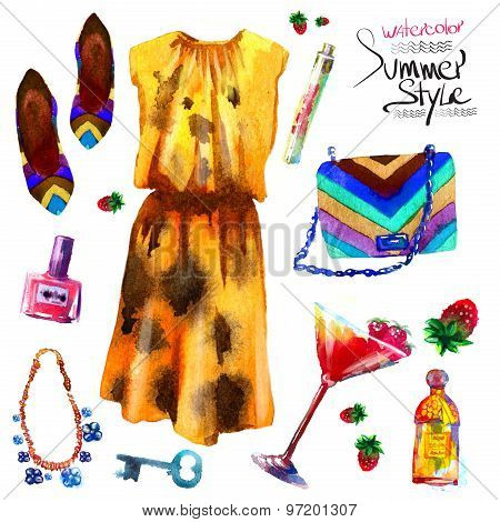 set of trendy look, watercolor