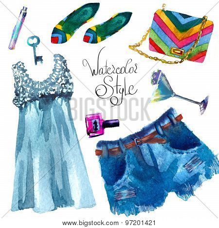 set of trendy look, watercolor