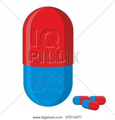 Tablet With Brains. Pill Iq. Medical Product Vector Illustration.