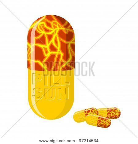 Tablet Solar. Pill Sun. Medical Preparation For Tanning Vector Illustration.