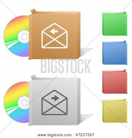 mail left arrow. Box with compact disc.