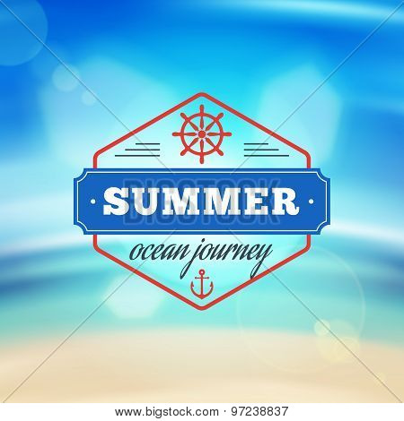 Vintage Hipster Summer Holidays Label Or Badge. Vector Design Element On Coloful Summer Background