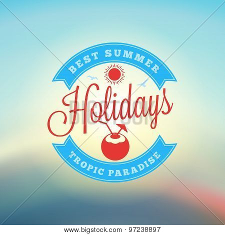 Vintage Hipster Summer Holidays Label Or Badge. Vector Design Element On Coloful Summer Background