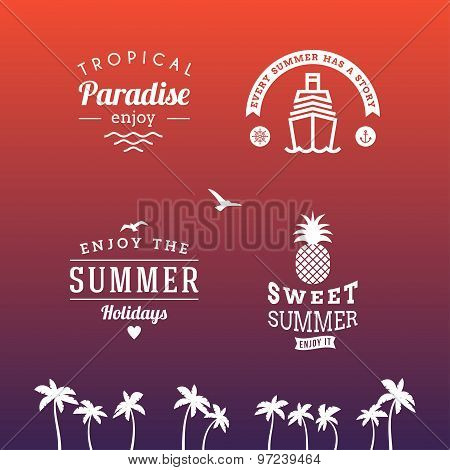 Set Of Summer Holidays Hipster Vintage Labels Or Badges. Vector Design Elements