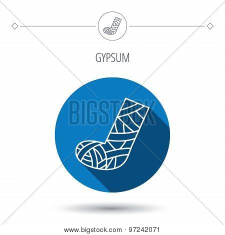 Gypsum or cast foot icon. Broken leg sign.