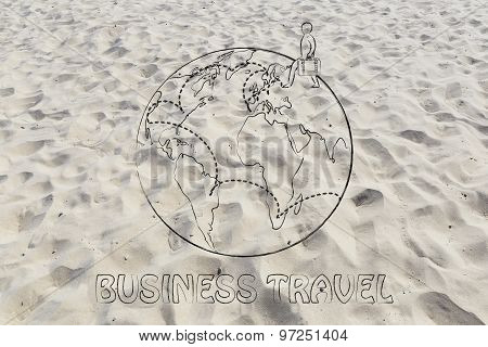 Globetrotting Around The World: Man With Luggage And Travel Destinations Across The Globe