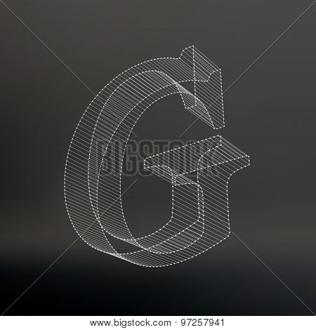 The letter. Polygonal letter. Low poly model. The three-dimensional mesh. Volume mesh character.