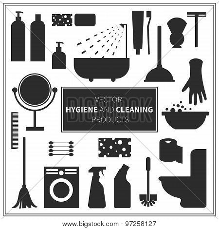 Vector hygiene and cleaning products icons.