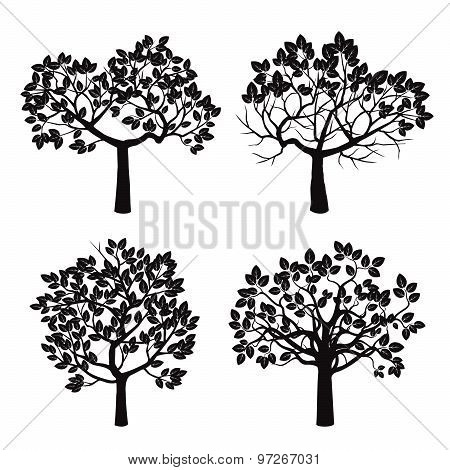 Set Of Black Trees. Vector Illustration.