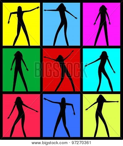 Female dancing silhouettes. Vector image. EPS 8.