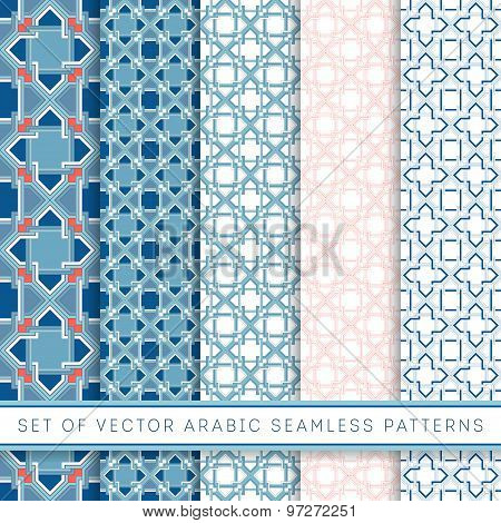 Five Blue-red Vector Geometric Arabic Patterns