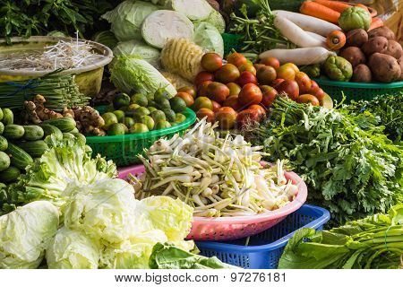 Various   Fruits And  Vegetables On The Market In Vietnam