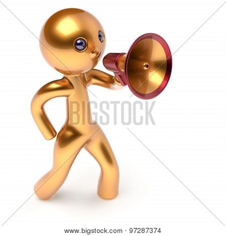 Man Megaphone Leader Making News Announcement Person