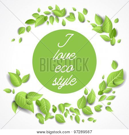 Round frame with green leaves. Green leaves frame in the shape of a round. Background for advertising, leaflet, cards, invitation and so on.
