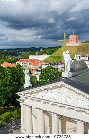 Vilnius, View At Cathedral Of St. Stanislaus And St. Vladislav And Gediminas Tower