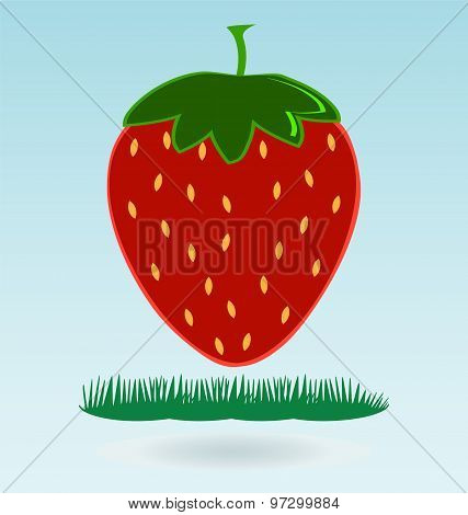 Strawberry Icon. Flat Design Style Modern Illustration, Grass Concept