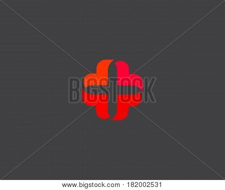 Abstract medical cross logo design. Creative plus heart vector logotype