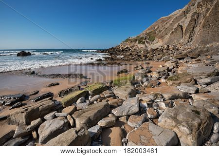 Barrika Coastline In Bilbao Basque Country Spain.