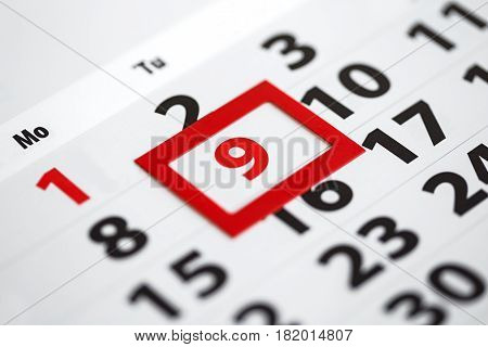 Calendar with the date of May 9