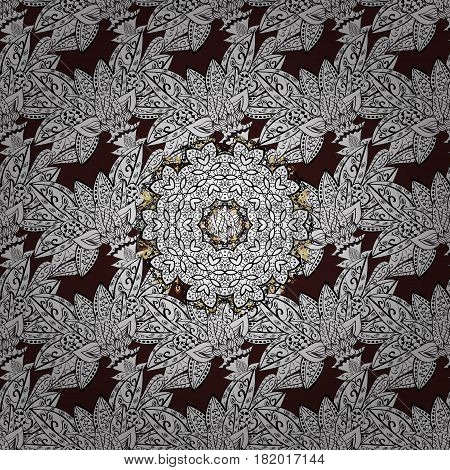 Grey Brown Floral Ornament In Baroque Style. Antique Gray Repeatable Sketch. Damask Seamless Pattern