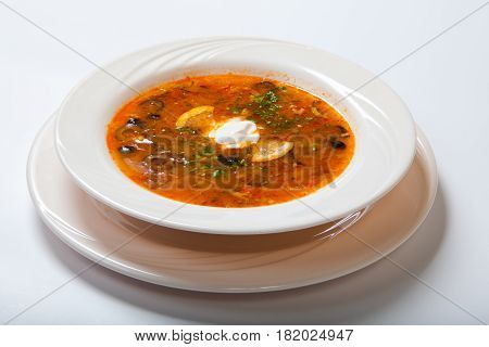 Homemade Meat Soup, Solyanka Or Saltwort.