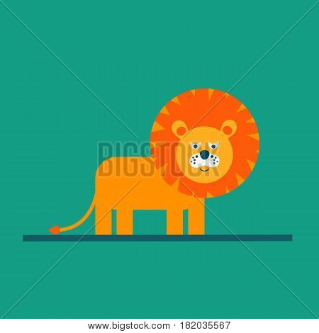 Illustration of a lion in a cartoon style flat. Colored.